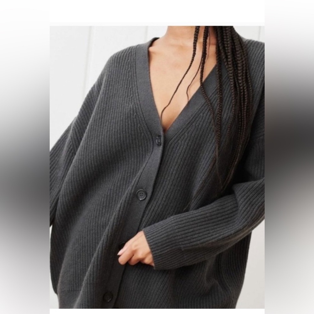 $475 Jenni Kayne Cashmere Cocoon Cardigan charcoal size XS oversized boxy Vneck - Picture 2 of 12